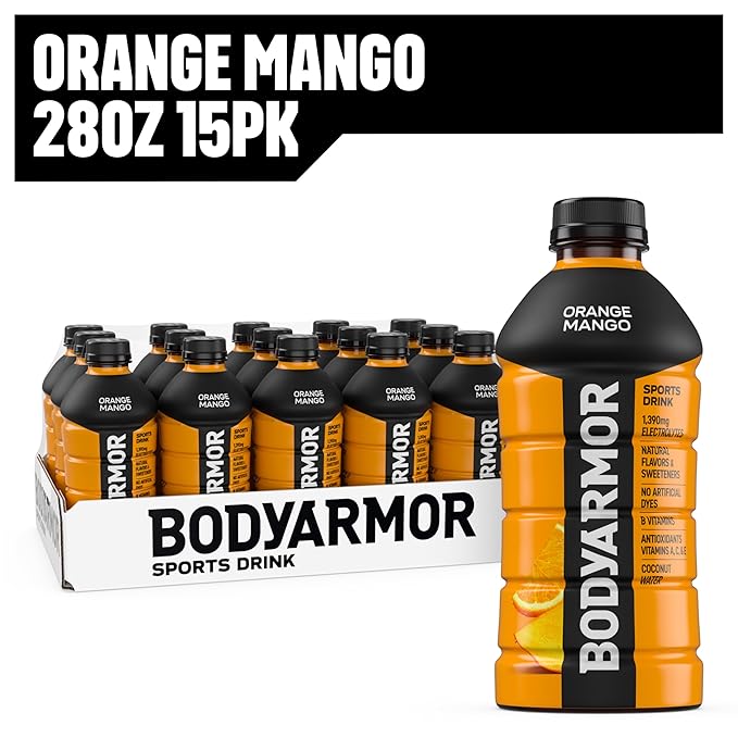 BODYARMOR Sports Drink, Orange Mango, Electrolyte Drink Hydration, 28 Fl Oz Bottles (15 Pack), Flavored Coconut Water with B Vitamins & Antioxidants