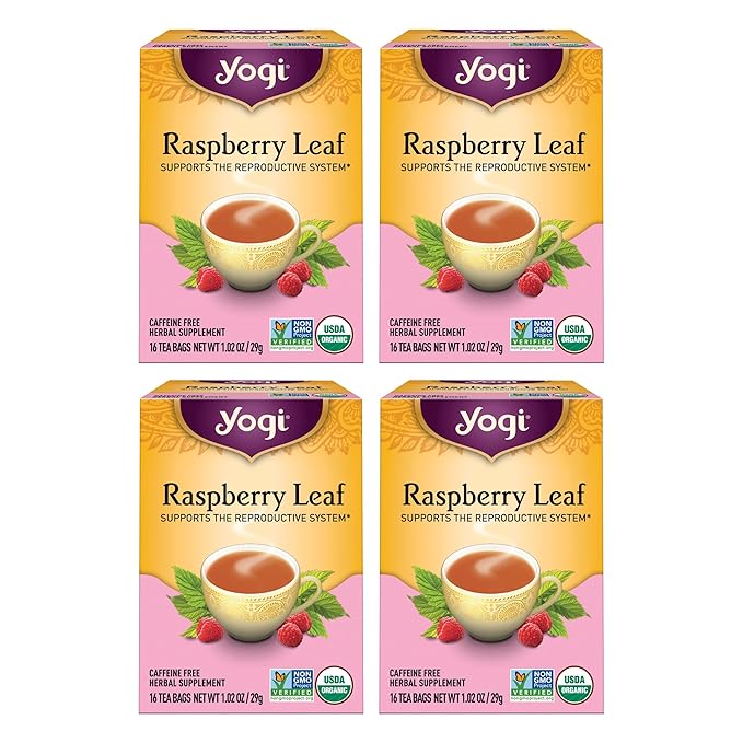 Yogi Tea Organic Raspberry Leaf Tea - 16 Tea Bags per Pack (4 Packs) - Caffeine-Free, Aids Discomfort of Menstruation - Made from Raspberry Leaves