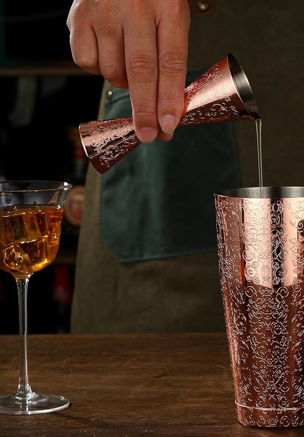 Double Cocktail Jigger Slim Style Measuring Jigger with Etched Pattern (Copper Plated Spirit)