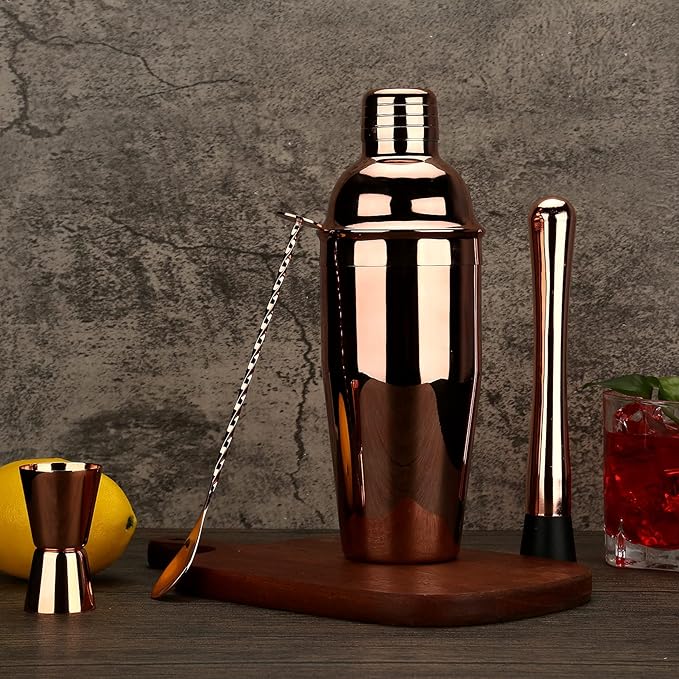 25 oz Cocktail Shaker Set 16 Pcs Mixology Bartender Kit with Stand - Professional Stainless Steel Bartending Kit - Perfect Home Bar Tool Gift Set for Drink Mixing (Rose Gold)