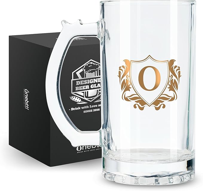 Onebttl Personalized Beer Gifts for Men Beer Lovers - 17 oz Heavy Beer Stein Mug with Handle for Boss as Birthday Christmas Gift - O