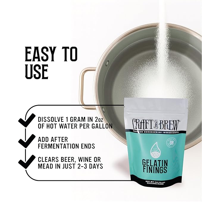 Craft A Brew - Gelatin Finings - For Wine & Beer Brewing - Reduces Haze & Cloudiness - Effective Clarifier - 1 oz Package