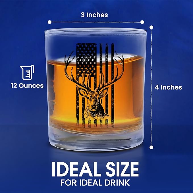 Hunting Gift USA Tattered Worn Flag Buck Deer Old Fashioned Glass Drinking Cup Gift For Hunter Hunt (1)