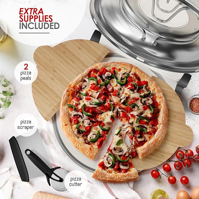 Eatex Electric Pizza Oven Indoor, 12 Inch Countertop Pizza Oven, Portable Stone Pizza Oven, Heats up to 790°F for Crispy Crust, Pizza Maker Machine for Home – Cream