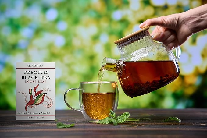 Quazentea Premium Black Tea Loose Leaf 3.5oz (100g) – 100% Natural, Fruity Aroma, Smooth, Tasty & Slightly Sweet – Vietnamese High Mountain Darjeeling-Style Tea