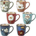 Maxdot 6 Pcs 12oz Ceramic Coffee Mugs Sets Glazing Process Cappuccino Mug Floral Ceramic Tea Cups Christmas Housewarming Idea Gift for Women Porcelain Cup for Coffee, Cocoa, Tea, Latte (Retro)