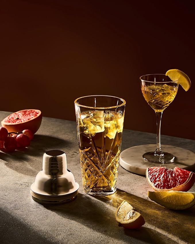 Glass Cocktail &Martini Shaker, 15oz Cutting Design - Exquisite Mixing for Elevated Mixology. Better for Crafting Artisan Esepresso,Juice,Mocktail. (Including Shaker & #SS304 Copper Pourer)