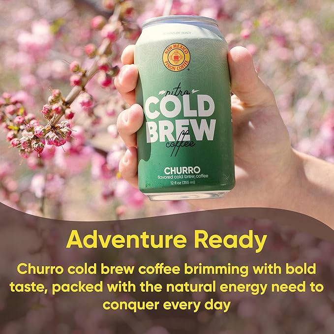 New Mexico Piñon Nitro Cold Brew Coffee Drinks - Smooth Cinnamon Kick, High Energy Nitrogen Infused Churro Black Coffee Cans 12oz - Natural Flavor Zero Sugar & Dairy Free - 12 Pack