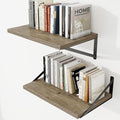 Deep Wall Shelves 16"W x 12"D Engineered Wood Floating Shelves for Wall, Sturdy Metal Bracket Bookshelves Home Decor Storage for Living Room Bedroom Bathroom Kitchen, Set of 2, Grey Finish