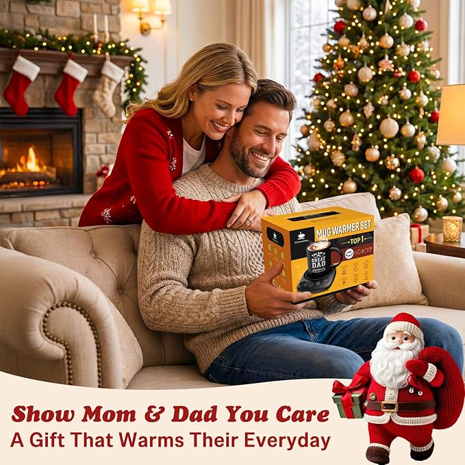 Coffee Mug Warmer - Fastest Heating & Highest Temperature, Coffee Cup Warmer for Desk Auto Shut Off, 4 Temp Settings & 1-12H Timer, Smart Electric Beverage Warme (Cup Warmer Set for dad)