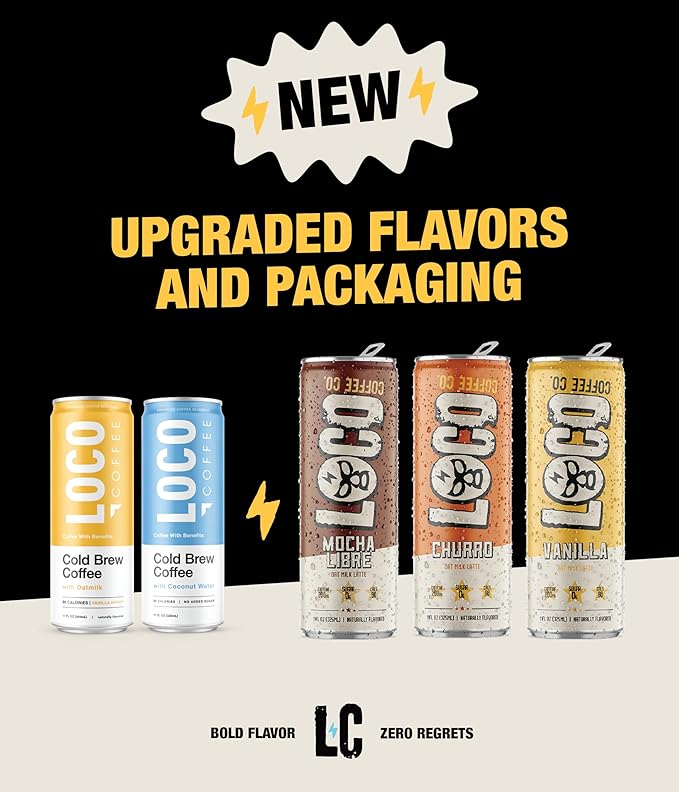 Loco Coffee Mocha Latte 11 Ounce Can, 12 Count | Zero Sugar, 200mg Caffeine | Gluten Free and Dairy Free | Low Calorie Iced Coffee