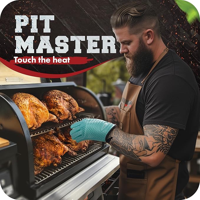 KITCHEN PERFECTION Silicone Smoker Oven Gloves -Extreme Heat Resistant BBQ Gloves -Handle Hot Food Right on Your Smoker Grill Fryer Pit|Waterproof Oven Mitts Grill Gloves |Superior Value Set+3 Bonuses