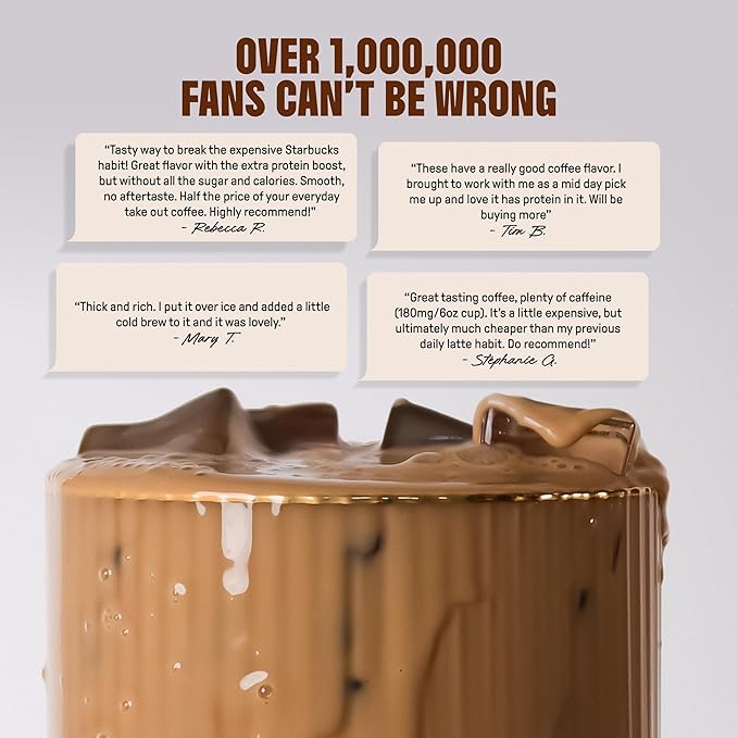 Wandering Bear Double Latte Organic Cold Brew Coffee — 32 fl oz, 6 pack - Creamy High-Protein Cold Brew Latte, 11 g Protein, Only 100 Calories, 5 g Sugar, Double Shot Strength (Shelf-Stable)