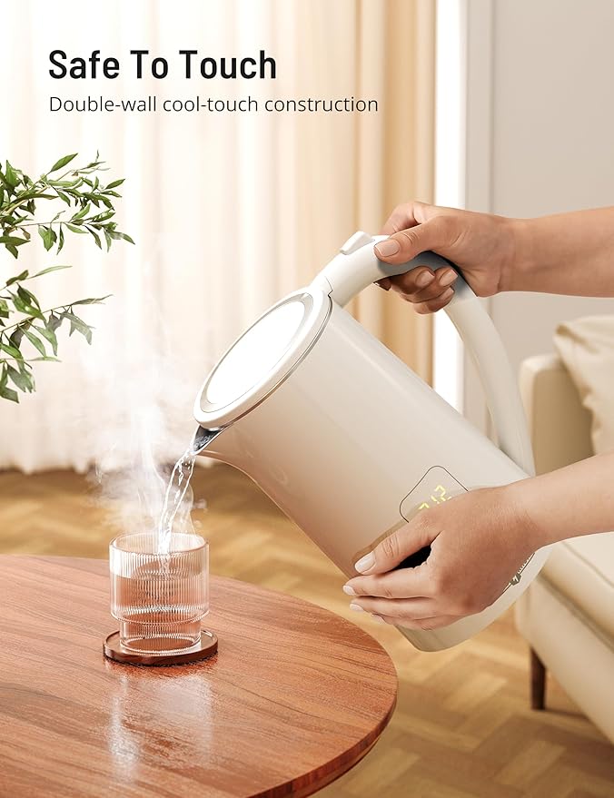 Electric Tea Kettle, Upgraded 1.7L Temperature Control Electric Kettle, 4H Keep Warm Water Boiler with 6 Presets, LED Screen Electric Kettles for Boiling Water, Boil-Dry Protection, BPA Free, White