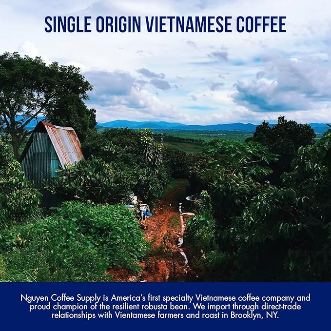 Nguyen Coffee Supply - Truegrit Robusta: Medium Roast Ground Coffee Beans, Vietnamese Single Origin, Direct Trade, Low Acid with High Caffeine Content, Roasted in Brooklyn [12 oz Bag]