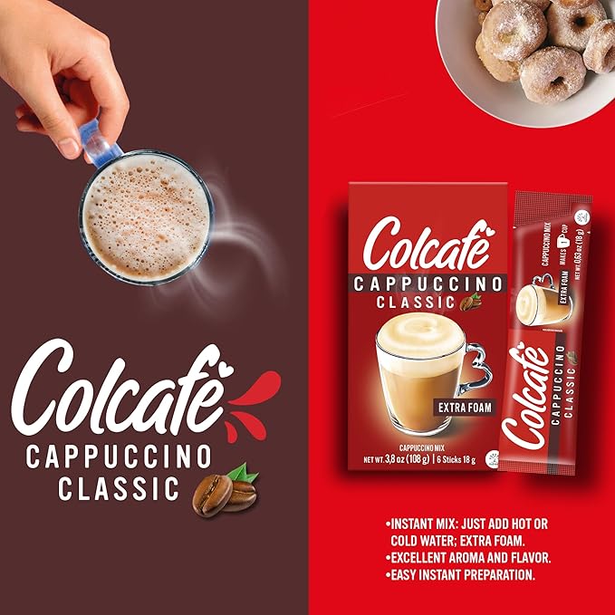 Colcafe Instant Classic Cappuccino, 6 sticks per pack, Pack of 2