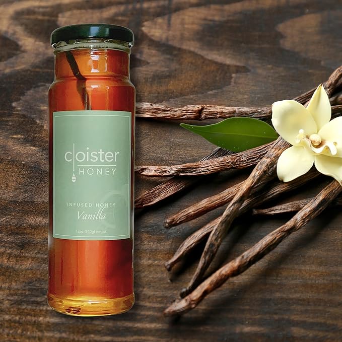 Cloister Honey Infused Honey - Vanilla (12 oz) | Hand Crafted | Raw Artisan Honey | 100% Pure, Raw & Unfiltered | All Natural | Made in USA |