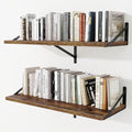 Deep Wall Shelves 36"W x 12"D Engineered Wood Floating Shelves for Wall, Sturdy Metal Bracket Bookshelves Home Decor Storage for Living Room Bedroom Bathroom Kitchen, Set of 2, Rustic Brown Finish