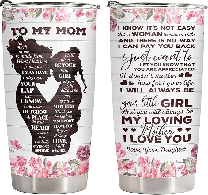 34HD Letters To Mom Tumbler with Lid, 20 oz Stainless Steel Vacuum Insulated Mommy Cup, Mama Coffee Mug, Mom Gifts from Daughter on Birthday Mothers Day Christmas