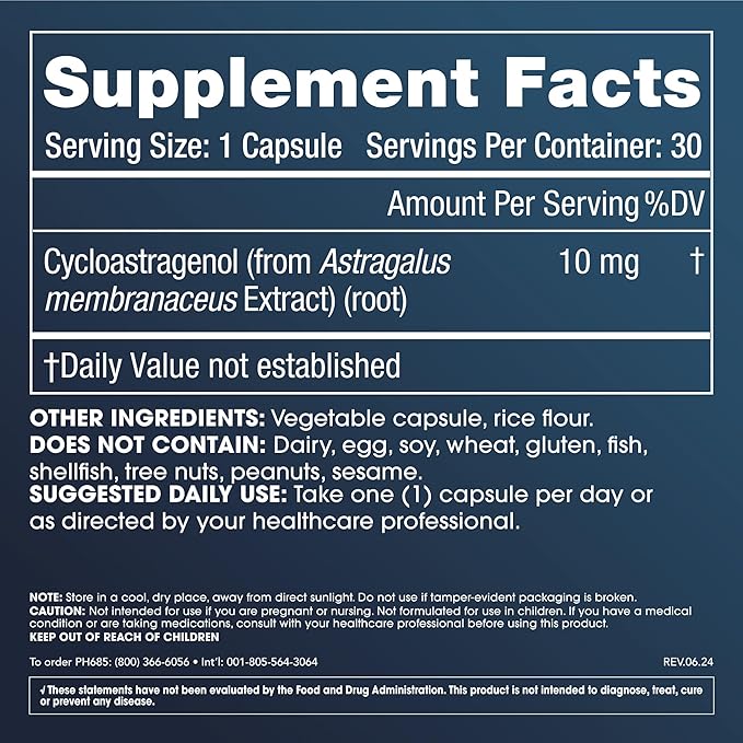 ProHealth Cycloastragenol Supplement, 10 mg per Serving | Science-Backed to Support Telomere Length, DNA Structure & Healthy Aging | Third-Party Tested for Purity & Quality