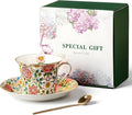 Exquisite Bone China Tea Cups and Saucer Set – Elegant Porcelain Tea Cups, Beautifully Detailed for Tea Lovers, Gift-Ready for Christmas, Hostess, Holiday Gift & Fall Decor