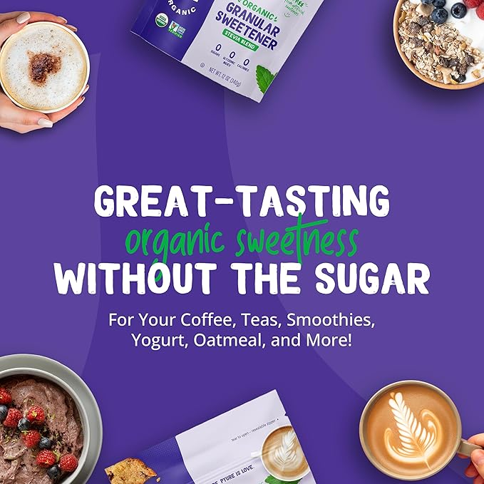 Pyure Organic Stevia Blend | Granulated Sugar Substitute with Zero Calories & Carbs | Keto, Diabetic & Vegan Friendly | Sugary Taste Alternative | USDA Organic, Non-GMO | Good For Baking | 12oz