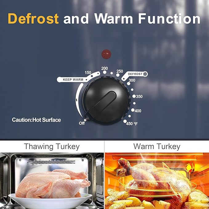 Royalcraft Roaster Oven with Self-Basting Lid, 18qt Electric Roaster with Removable Pan & Rack, Turkey Roaster Oven with Defrost & Warm Function, Stainless Steel, Blue