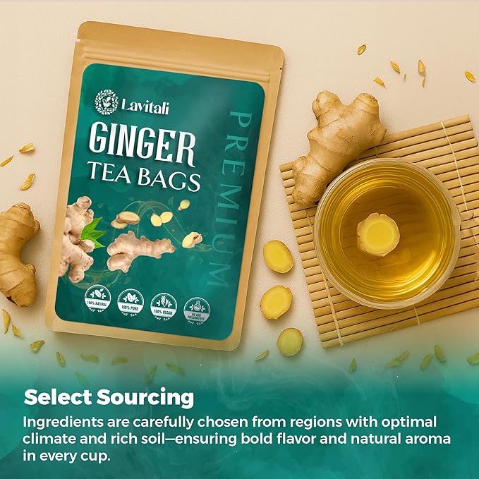 Lavitali, Ginger Tea Bags | 120 bags, 100% Pure Herbal Tea | Caffeine-Free, No Sugar, Eco-Friendly Filter Bags | Daily Natural Botanical, Hot or Iced Herbal Infusion