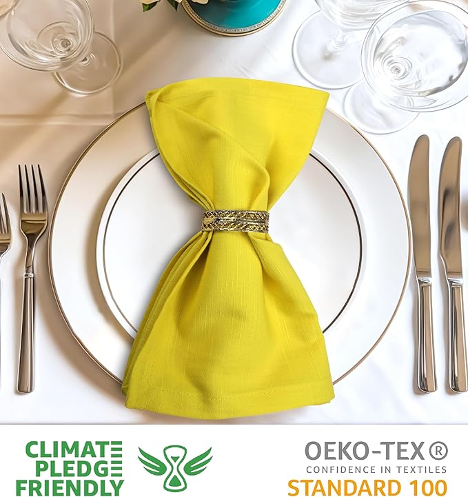 Urban Villa Cloth Napkins Set of 12 20x20 Inches 100% Cotton Napkins Cloth Washable Soft Durable Reusable Absorbent Table Dinner Napkins Cloth for Hotel Lunch Restaurant Weddings Parties-Neon Yelllow