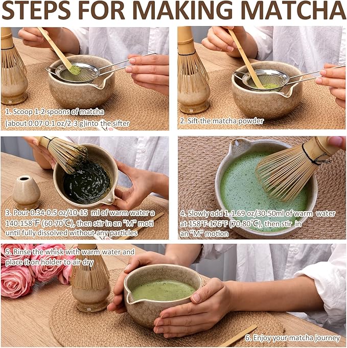 Joyscale Matcha Whisk Set, Matcha Set Whisk And Bowl, 8 Pcs Matcha Kit Set(Ancient Kiln Design), 14 OZ, Japanese Matcha Tea Set, Matcha Making Kit Gifts for Tea Lovers(Kiln White)