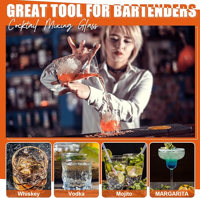 Dandat Cocktail Mixing Glass Crystal Stirring Glass Thick Bottom Seamless Cocktail Pitcher for Home Bartender Bar Whiskey Martini Drink Shaker Accessories(1 Pcs,24 oz)