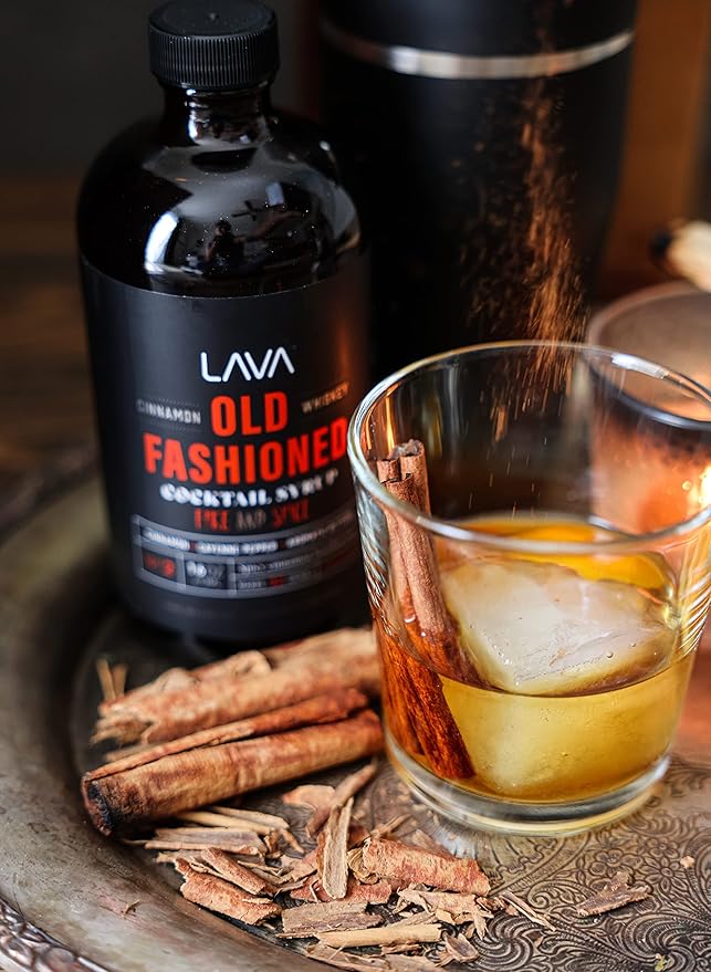 LAVA Premium Fire & Spice Cinnamon Whiskey Spicy Old Fashioned Cocktail Mix 16oz, Makes 32 Cocktails, Made with Aromatic Bitters, Demerara, Cinnamon, Cayenne Pepper. Just Add Whiskey.
