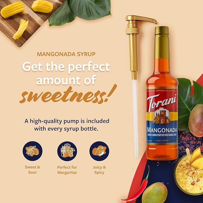 Torani Mangonada Syrup, Flavoring for Iced Tea, Lemonade, Sodas, and Cocktails, Pump Included, 25.4 Fl Oz