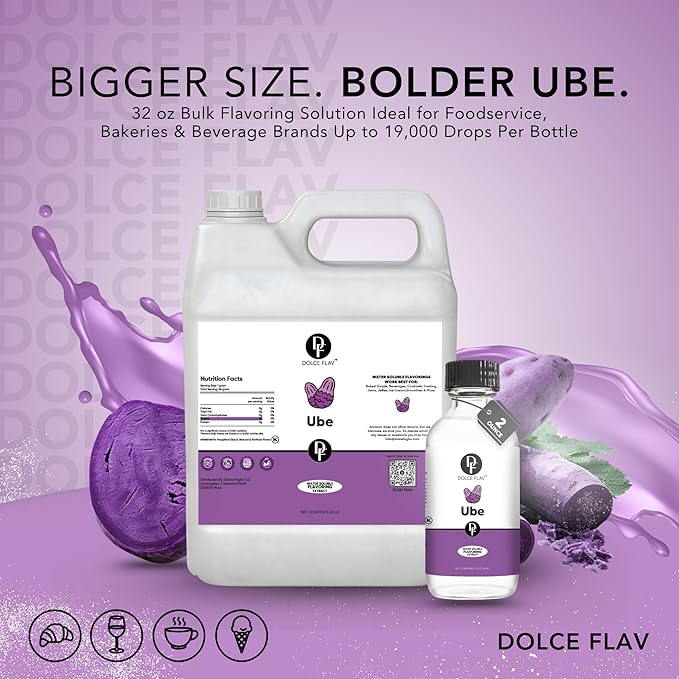 Dolce Flav Ube Purple Flavoring – 32 oz. – Premium Flavoring for Ice Cream, Desserts, Boba, Beverages & Baked Goods | Ideal for Restaurants, Bakeries & Coffee Shops | Made in America