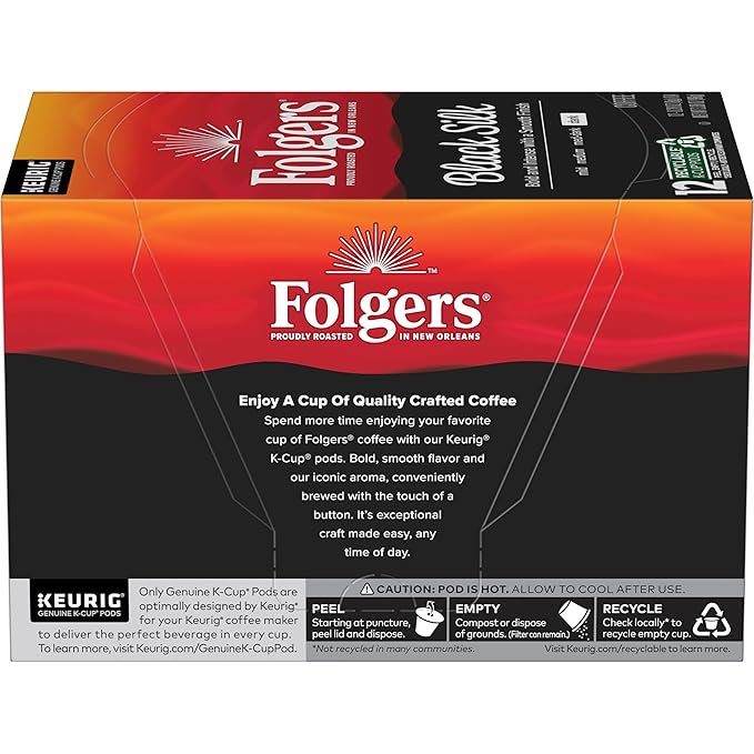 Folgers Black Silk Dark Roast Coffee, 12 Keurig K-Cup Pods