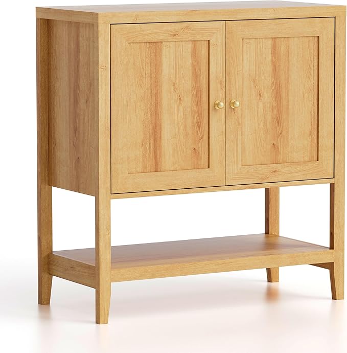 Farmhouse Buffet Cabinet with Open Shelf, Accent Storage Cabinets with Adjustable Shelves Credenza Coffee Bar Cabinet TV Stand for Living Dining Room Kitchen Entryway, Natural Oak