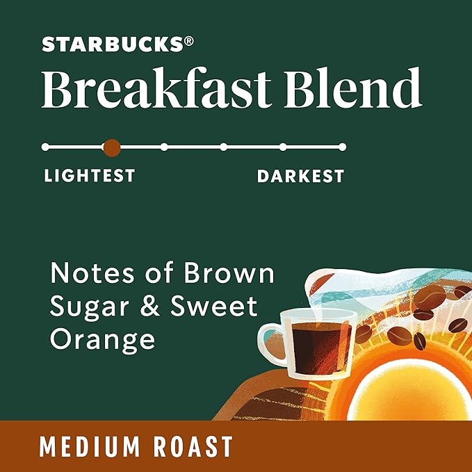 Starbucks K-Cup Coffee Pods, Medium Roast Hot or Iced Coffee, Breakfast Blend, 96 Keurig Pods