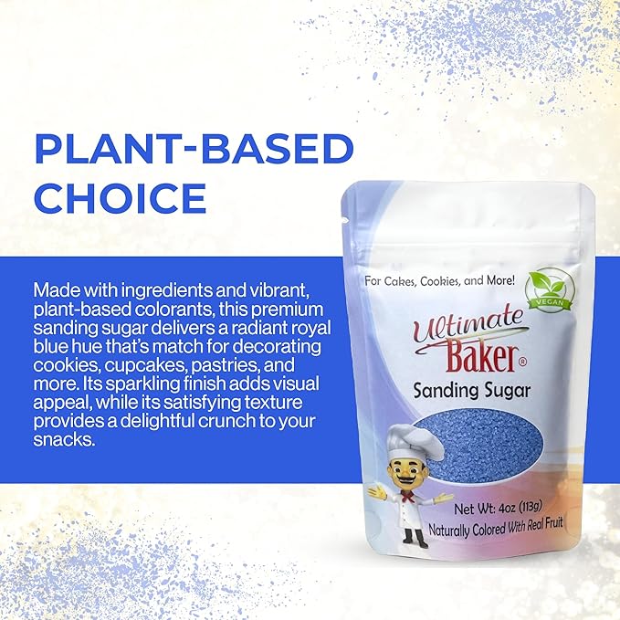 Ultimate Baker - Sanding Sugar, Royal Blue - Vibrant, Naturally Colored Baking & Decorating Sugar, Perfect for Sprinkling on Cakes, Desserts & Confections, Medium Crystal - 4oz