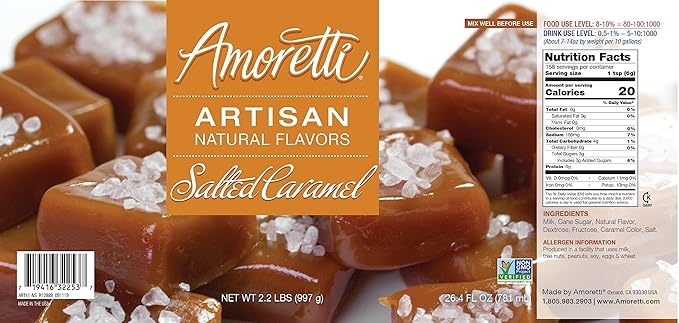 Amoretti - Natural Salted Caramel Artisan Flavor Paste, 8 oz, Perfect For Ice Cream, Beverages, Cakes, and more, Preservative Free, Vegan, Gluten Free, No Artificial Sweeteners, Highly Concentrated