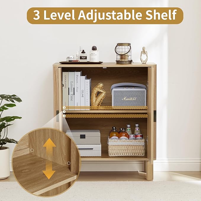 Sideboard Buffet Cabinet, Kitchen Sideboard Cabinet with 2 Doors and Adjustable Shelf, Wood Coffee Bar Console Table for Living Room, Dining Room, Hallway (Natural)