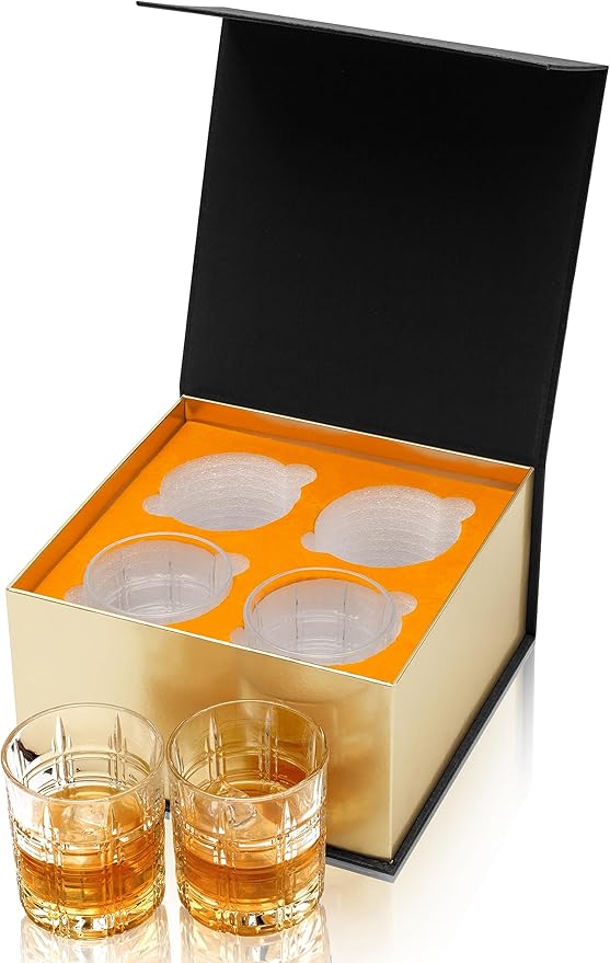 KANARS Crystal Whiskey Glasses - 10 Oz Rock Glasses in Luxury Gift Box - Set of 4 Lowball Bourbon Glass Tumbler for Birthday, Wedding Anniversary, Christmas and Retirement