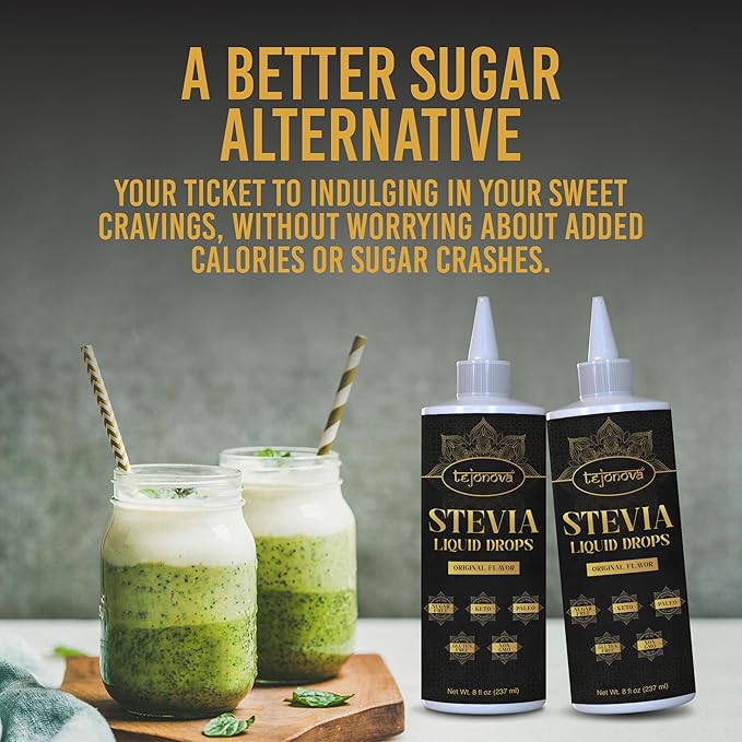 tejonova Stevia Liquid Drops, 8oz, Zero Calorie Stevia Liquid Sweetener from Pure Stevia Extract, Stevia Sweetener for Drinks, Treats, No Sugar Liquid Stevia Drops, Keto Sweetener, No Aftertaste