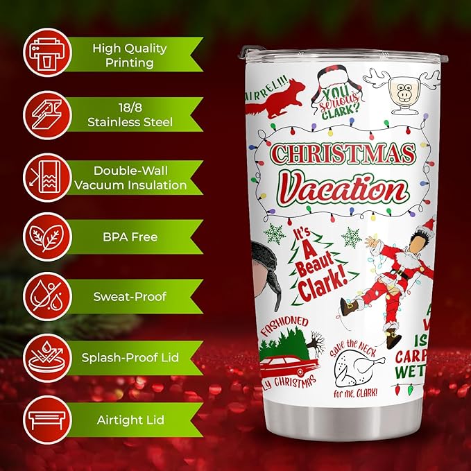 34HD Christmas Movie Tumbler with Lid - 20 oz Stainless Steel Mug, Character Mug for Christmas Gifts