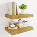 Marsmiles 16" Floating Shelves for Wall, Wooden Shelves with Invisible Brackets Set of 2, Rustic Farmhouse Wall Mounted Shelf for Kitchen Bathroom Living Room Study, Natural Oak