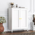 White Metal Storage Cabinet with 2 Doors - 31.5''H Bathroom Floor Storage Cabinet, 3 Tier Locker with Adjustable Shelves, Bathroom Cabinet for Office, Home, Living Room, Kitchen