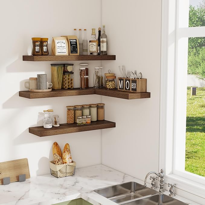 Fun Memories Floating Shelves for Wall, 32W x 8D Floating Wall Shelves with Invisible Brackets Set of 2, Hanging Rustic Wood Shelf Decoration for Bedroom, Bathroom, Living Room and Kitchen, Walnut