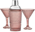 Godinger Cocktail Shaker and Martini Glasses Barware Gift Set, Martini Shaker and 2 Cocktail Glasses Set, Vintage Decor, Claro Collection, Rosewood