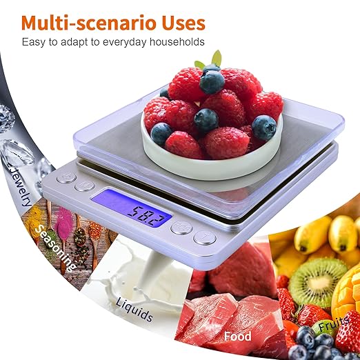 Gram Scale,Capacity 3000g Accuracy 0.1g Mini Food Scales Digital Weight Grams and Oz,Small Kitchen High Precision for Espresso,Baking,Jewelry,Soap Making,Silver