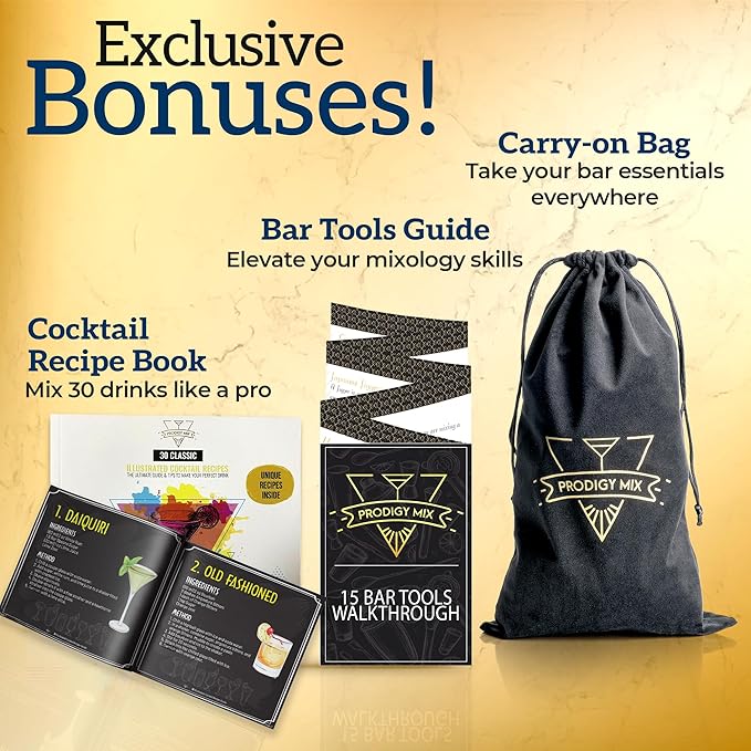 Elite Mixology Bartender Kit 20-Piece Boston Cocktail Shaker Set for Mixing with Stand- Indestructible Bar Accessories Bartending Kit, Cocktail Bar Set, Bartender Set, Bonus Recipe Cards Bar Tools