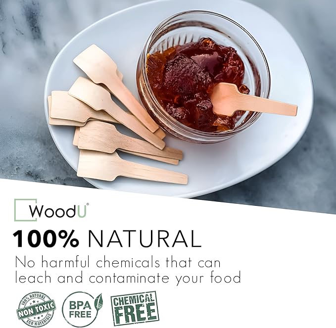 Tiny wooden spoon, Eco-Friendly miniature wooden spoons for spices, Scrubs small wooden spoon for salt, ice cream tasting spoons | 100% All-Natural - Pack of 100-2-3/4” by WoodU